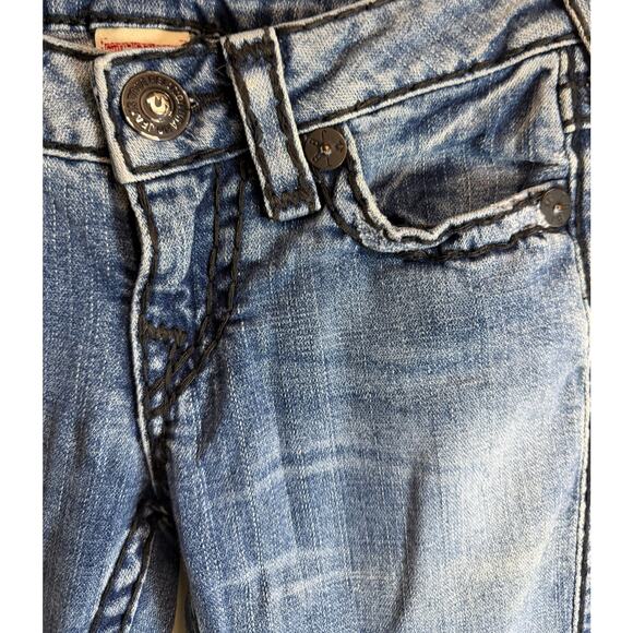 True Religion Joey Super T Flare Jeans Womens Size 25 USA Made Low Rise Bootcut - Picture 2 of 12
